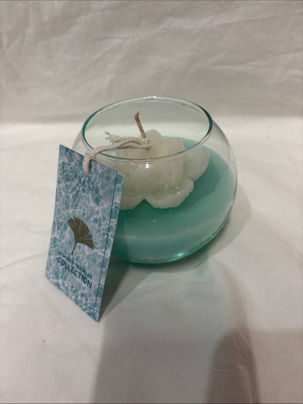 Sea Glass Floral Jar Candle - Aqua and White